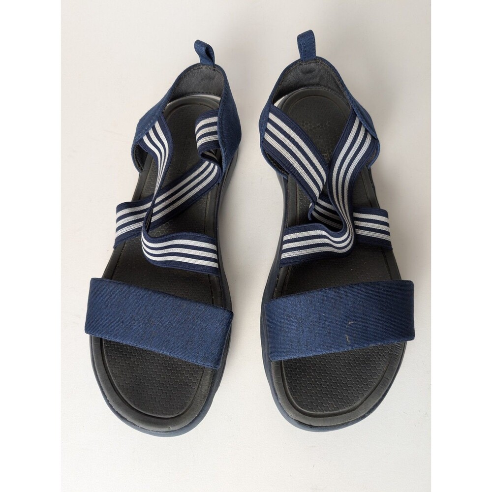 Lands End Womens Blue Canvas Beach Sandals Sz 9B Adjustable Hook & Loop Beach